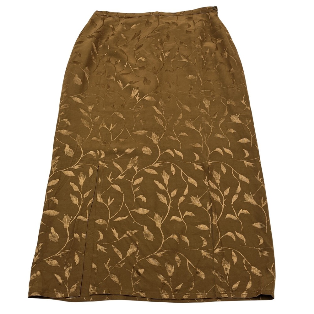Vintage Petite Sophisticate Y2K Skirt‎ Women 14 Brown Floral Satin Forrest Fairy